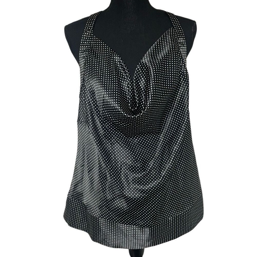 Lane Bryant Black and White Polka Dot Satin Cowl Drape Neck Cami